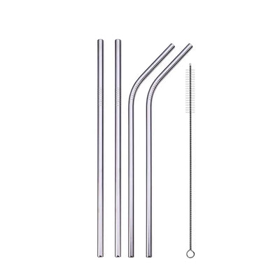 Reusable Drinking Straw 304 Stainless Steel Straws Straight Bent Metal Straw with Cleaner Brush Pouch Wholesale